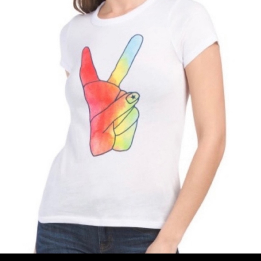 CHASER White Peace Sign Tee Sz L